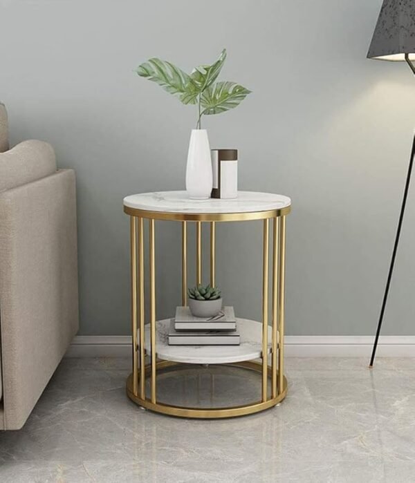 FUFU HANDICRAFT   | Coffee Table, Round Side Table with 2-Tier Storage | Multifunctional Marble Accent End Table  (Gold)
