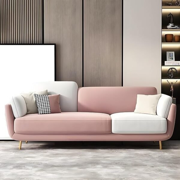FUFU HANDICRAFT | Modern & Luxury Cushioned Couch Relax sectional Sofa in Fabric & Velvet and Heavy Duty Sofa Ideal for bedrooms, Living Rooms, Guest Rooms, Homes, and Office Sofa (Pink & White)
