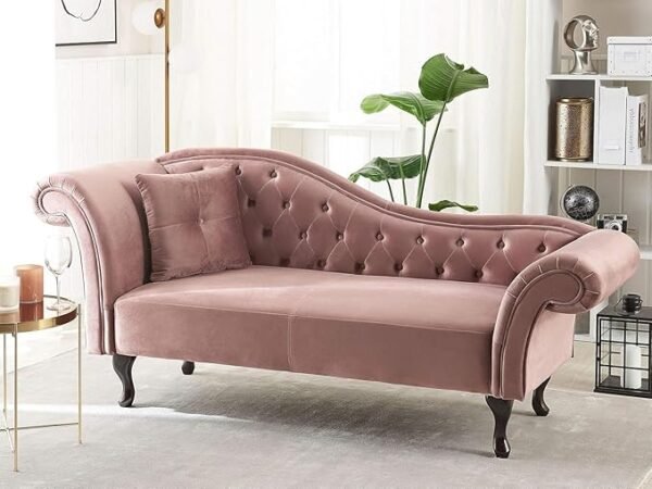 FUFU HANDICRAFT | Velvet Modern Chesterfield Chaise Lounge Couch 166 X 63 X 76 for Your Loving Space (Pink, Standard
