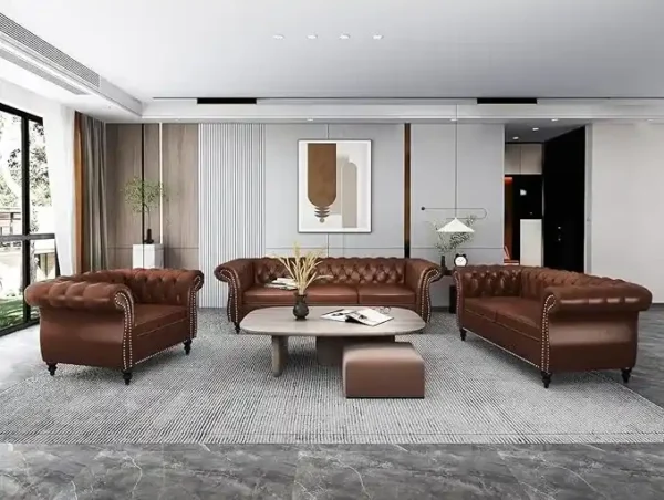 FUFU HANDICRAFT | Modern & Classic Leather Sofa Set - Luxurious Comfort, Stylish Design, and Durable Build (Brown, 3+2+1 Seater)