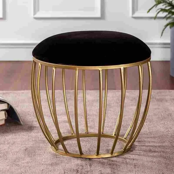 FUFU HANDICRAFT Ottoman Stool for Living Room for Sitting, Bedroom Pouffes, Side Table Velvet Black Cage Design | Stylish & Durable Footrest Stool for Home