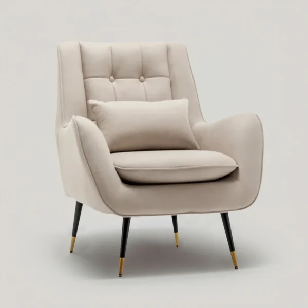 FUFU HANDICRAFT Beige Velvet Accent Chair – Plush Comfort with Timeless Design"