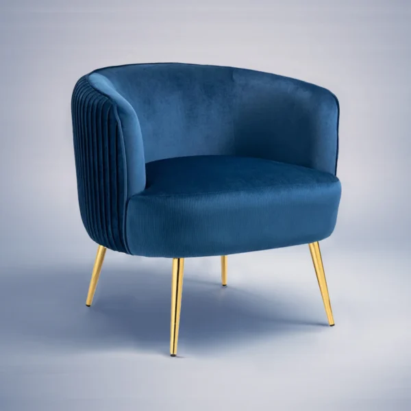 FUFU HANDICRAFT Tufted Velvet Accent Chair in Royal Blue – Elegant One-Seater Lounge Chair with Gold Metal Legs for a Stylish Living Room, Bedroom, or Office Setup