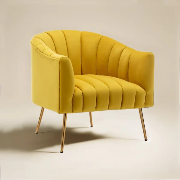 FUFU HANDICRAFT Yellow Velvet Gilded Lounge Chair – Sophisticated & Stylish Seating