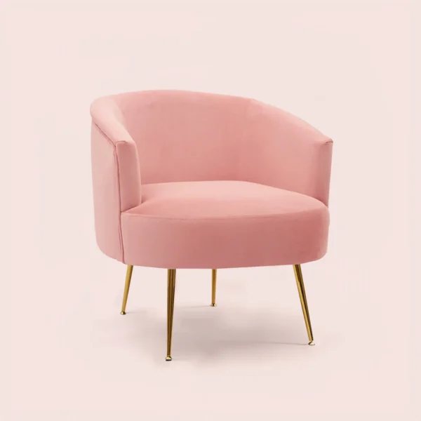 FUFU HANDICRAFT Royal Velvet Accent Chair in Pink – Luxurious One-Seater Sofa with Tufted Backrest & Golden Legs for Living Room, Bedroom, or Office Lounge