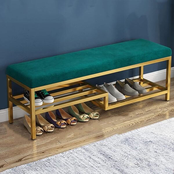 FUFU HANDICRAFT Shoe Rack Bench for Front Door Entrance, Shoe Storage Gold Green